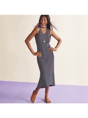 Cabi Women’s Dress Size Small Launch Maxi Dress Navy White Striped wrap accent